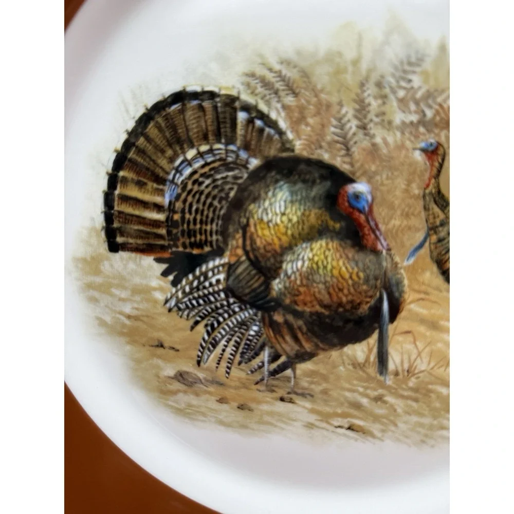 2 RARE Williams Sonoma Woodland Turkey Rimmed Dinner Plates 11